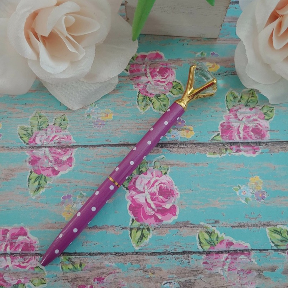 Polka Dot Purple Diamond Crystal Ballpoint Pen